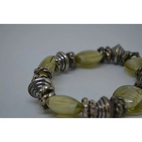 Stackable  Green Glass Silver Bracelets Chunky - Picture 7 of 9